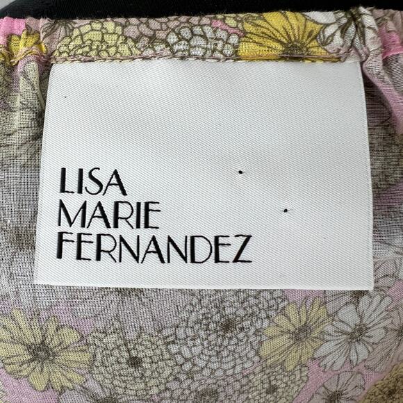 NWT LISA MARIE FERNANDEZ Pink Floral Puff Sleeve Square Neck Cotton Crop Top 2 - Picture 6 of 9